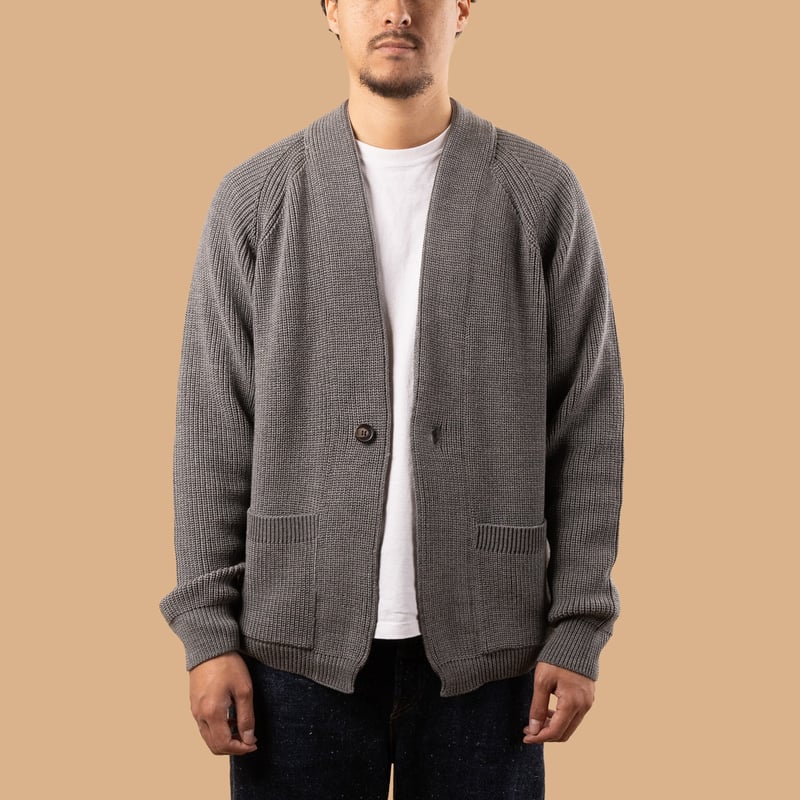 flaneurs gilet laine épais BATONER Waso 1 Button Cardigan Melange Gray de face