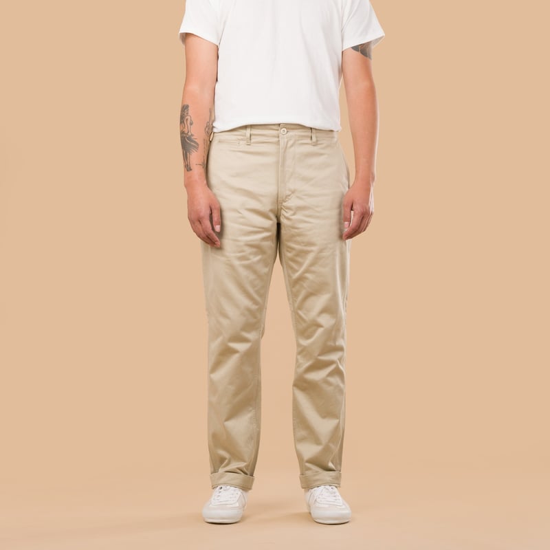 image flâneurs pantalon FOB FACTORY  F0514 Narrow U.S. Trousers beige de  face