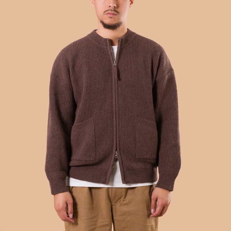 image flâneurs pull Frizmworks Wool Deck Zip Up Cardigan Choco Brown front