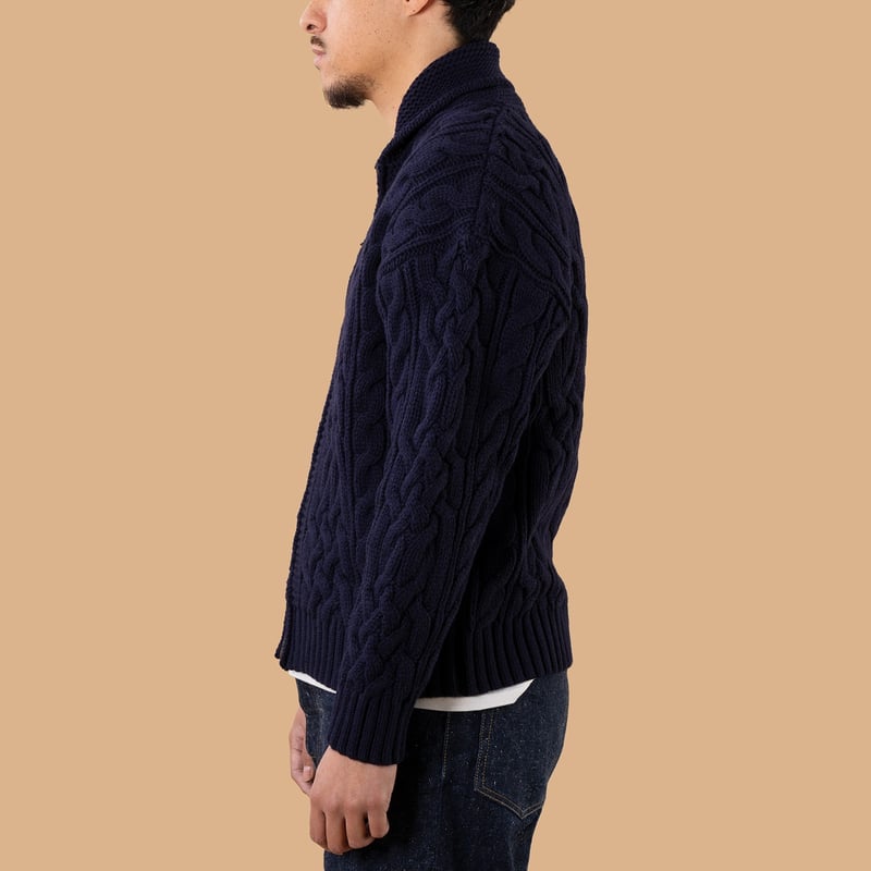 Ohannes Navy Cable Knit Bomber Jacket