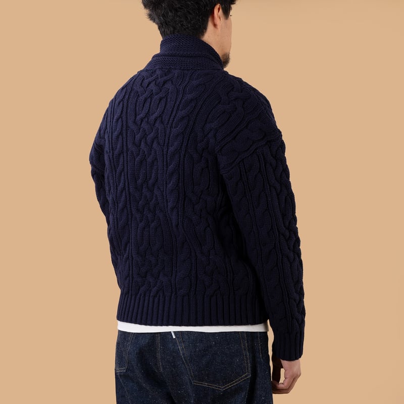 Ohannes Navy Cable Knit Bomber Jacket