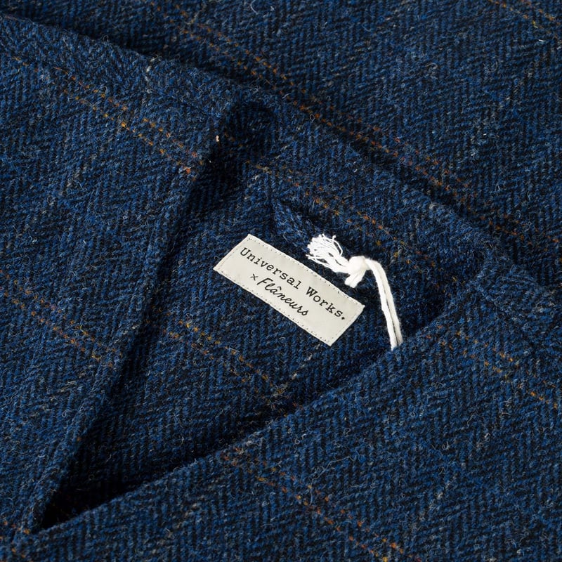 UNIVERSAL WORKS x FLÂNEURS Harris Tweed Plaid Cabin Jacket Navy col