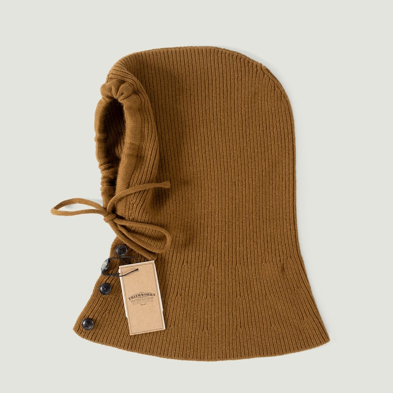 vignette flâneurs FRIZMWORKS  Merino Wool Knit Balaclava camel