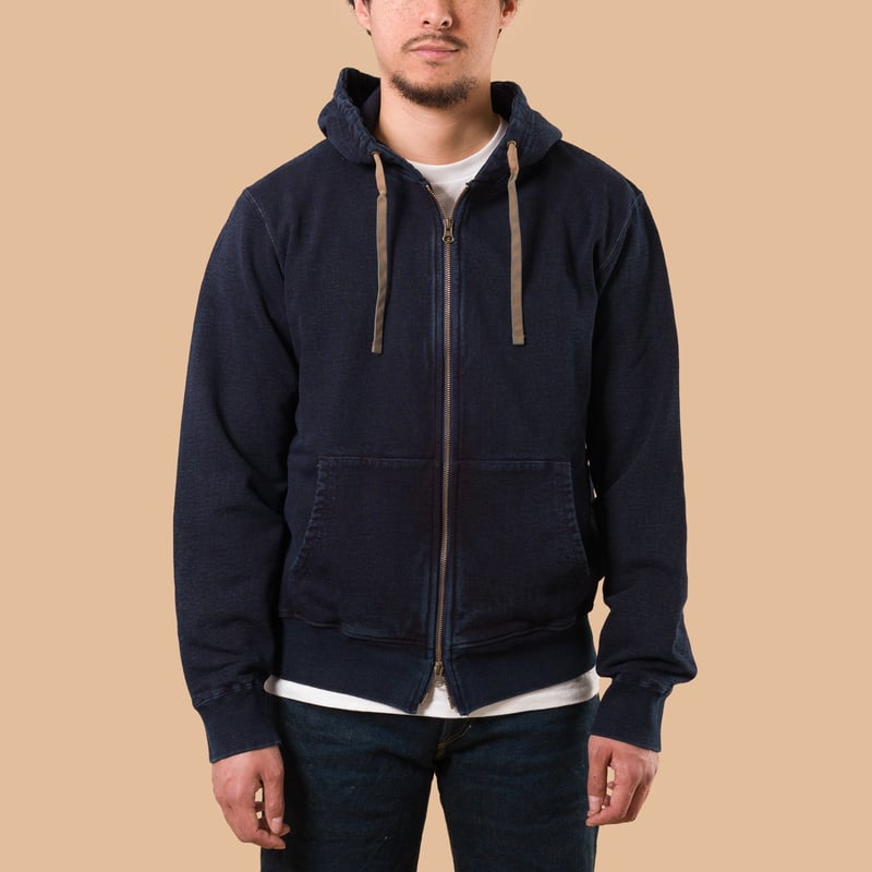 Image-Flâneurs_SAMURAI JEANS / Natural Indigo x Kakishibu Heavyweight Zip Hoodie_De-face