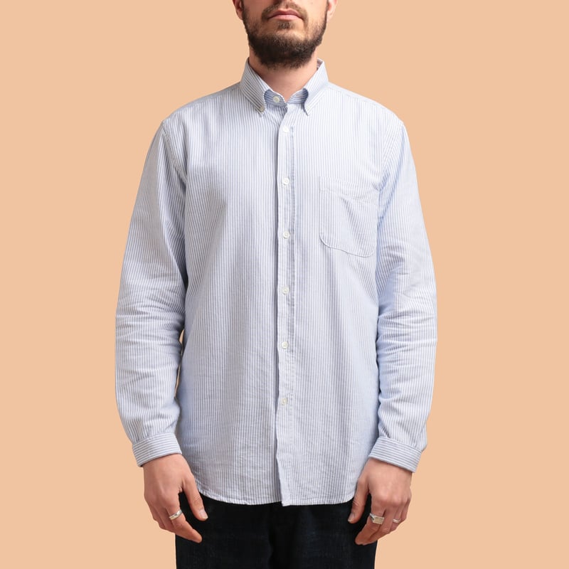 image flaneurs chemise PORTUGUESE FLANNEL Belavista blue stripe de face