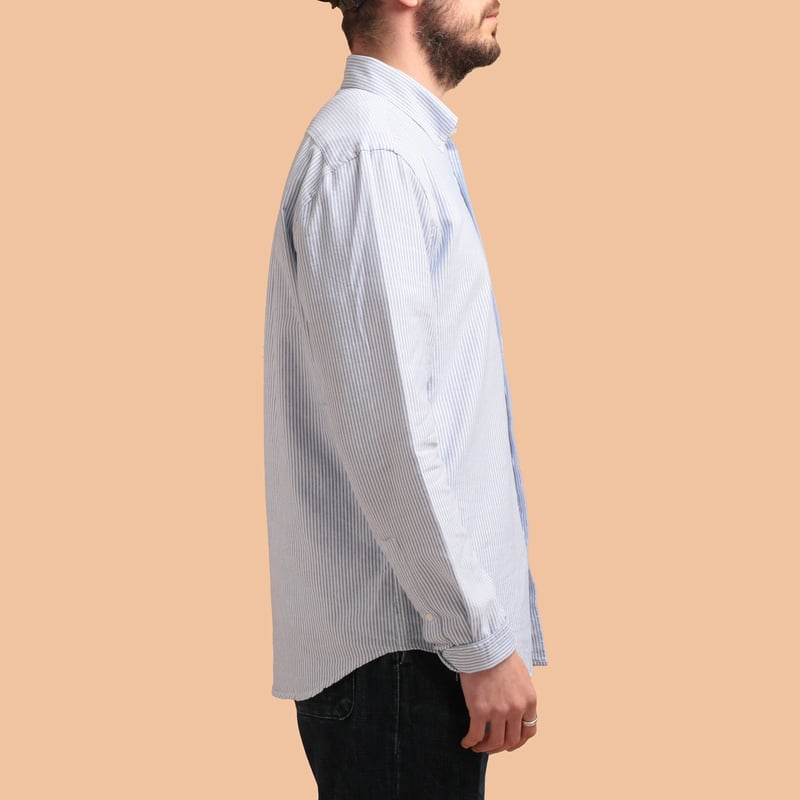 image flaneurs chemise PORTUGUESE FLANNEL Belavista blue stripe de profil