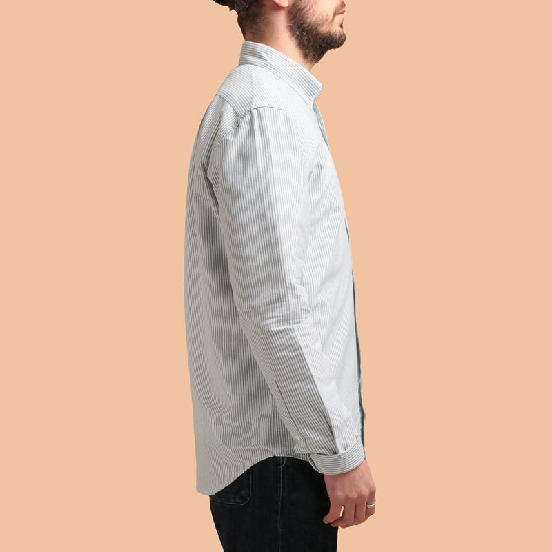 image flaneurs chemise PORTUGUESE FLANNEL Belavista green stripe de profil