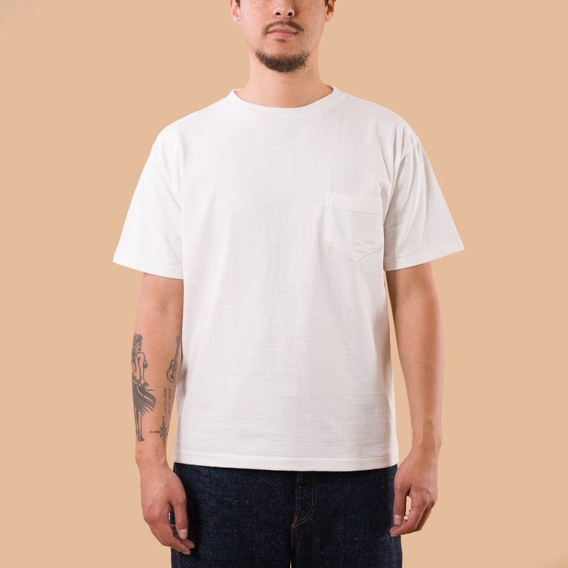 Image-Flâneurs_Denime / Lot. 273 Crew Neck Pocket T-Shirt Off White_de-face
