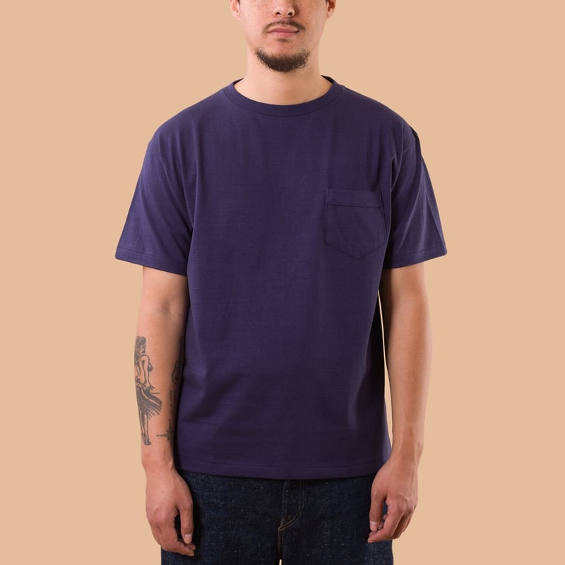 Image-Flâneurs_DENIME / Lot. 273 Crew Neck Pocket T-Shirt Navy_de-face