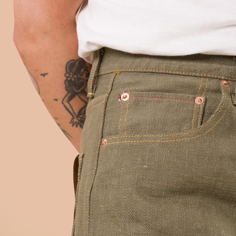 Image-Flâneurs_ONI DENIM / 822-18oz Super Wide Tapered Olive Drab Denim détail poche
