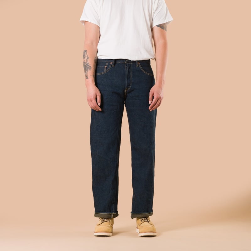 Image-Flâneurs_ONI DENIM / 200ZR-OLV 20oz Secret Denim Wide Straight Olive Weft_de face