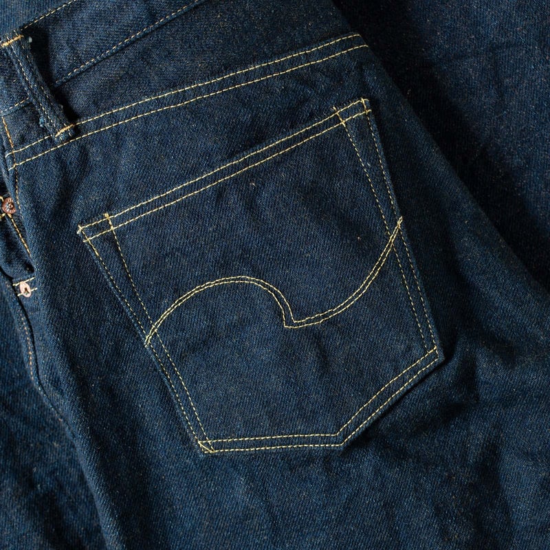 detail flâneurs ONI DENIM 20oz Secret Denim Olive Weft broderie