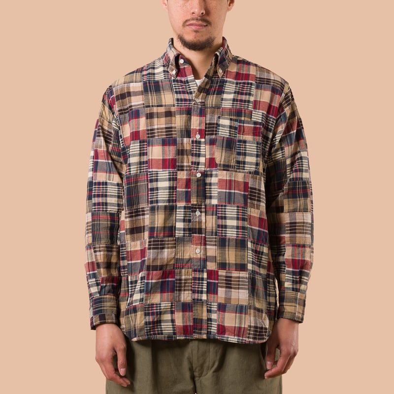 Image-Flâneurs BEAMS PLUS / B.D. Classic-fit Patchwork Madras Navy de face