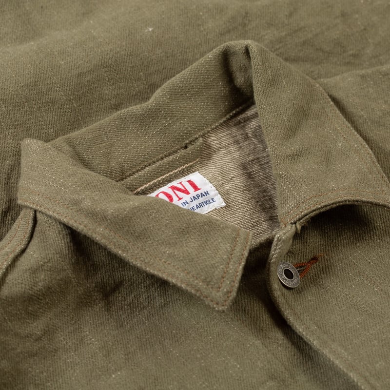 détail col flaneurs ONI DENIM  03502-18oz Olive Drab Denim Coverall