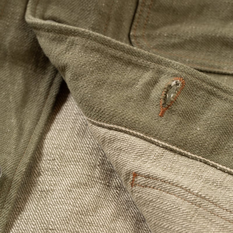 détail inside flaneurs ONI DENIM  03502-18oz Olive Drab Denim Coverall