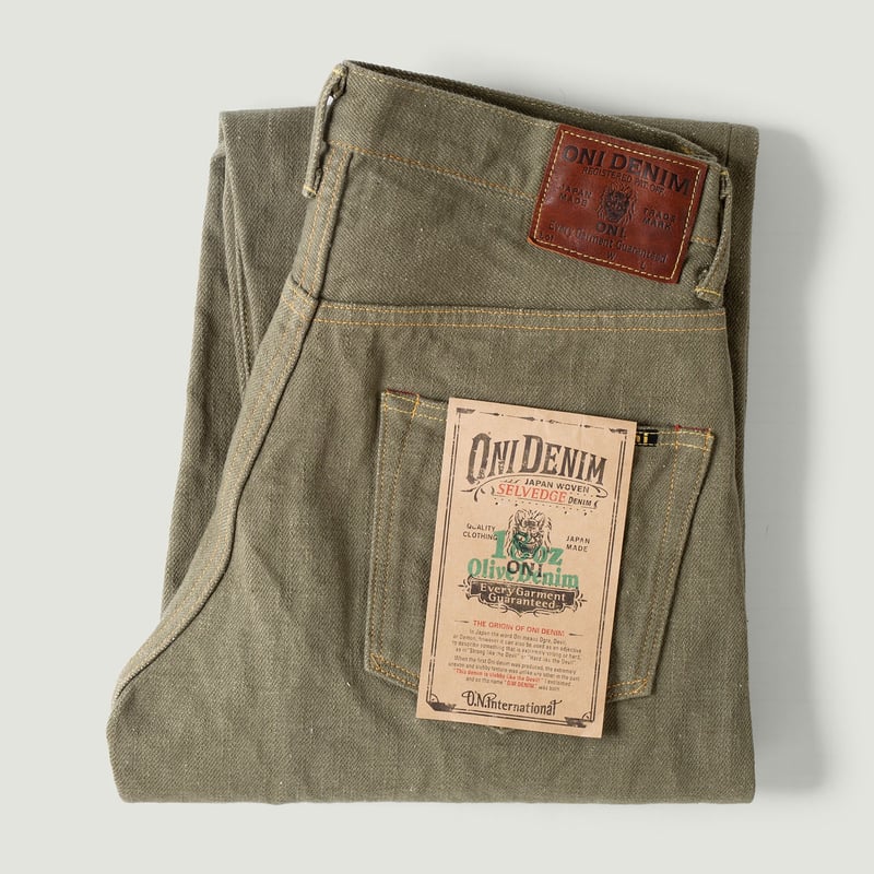 Vignettes flaneurs selvedge ID flaneurs ONI DENIM  822-18oz Super Wide Tapered Olive Drab Denim