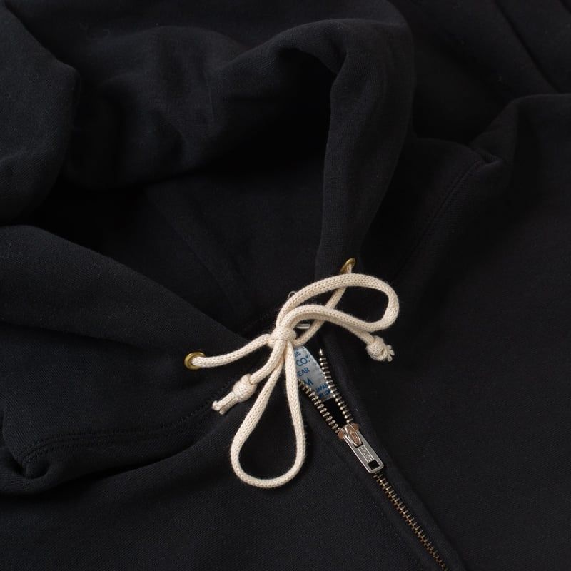 détail col flaneurs WAREHOUSE & COW Lot. 487 Zip Hooded Sweatshirt Black (2)