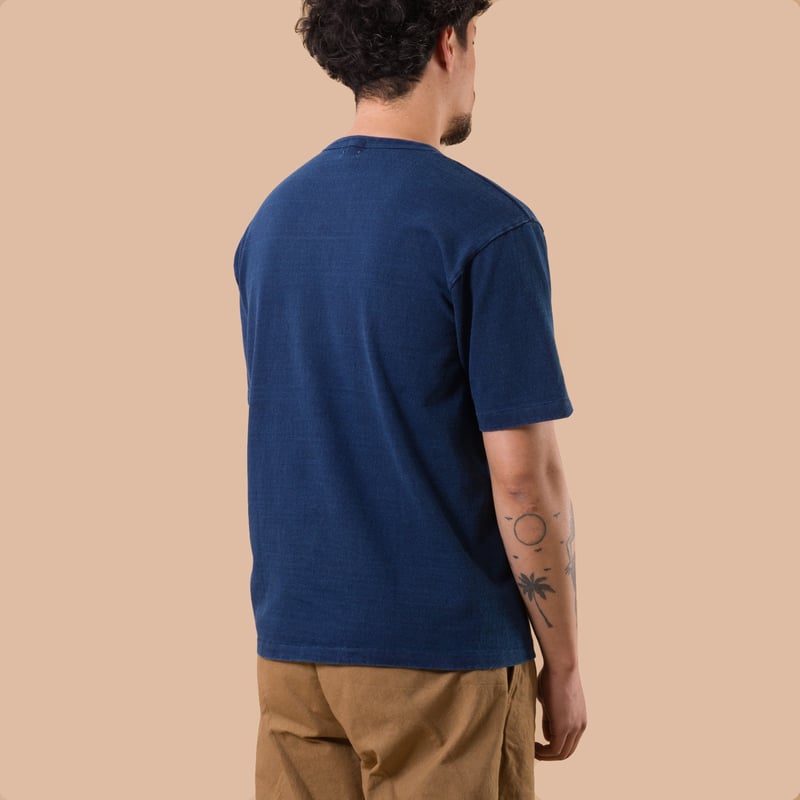 image porté flaneurs DUBBLE WORKS Heavyweight Short Sleeve Tee Indigo dos (1)