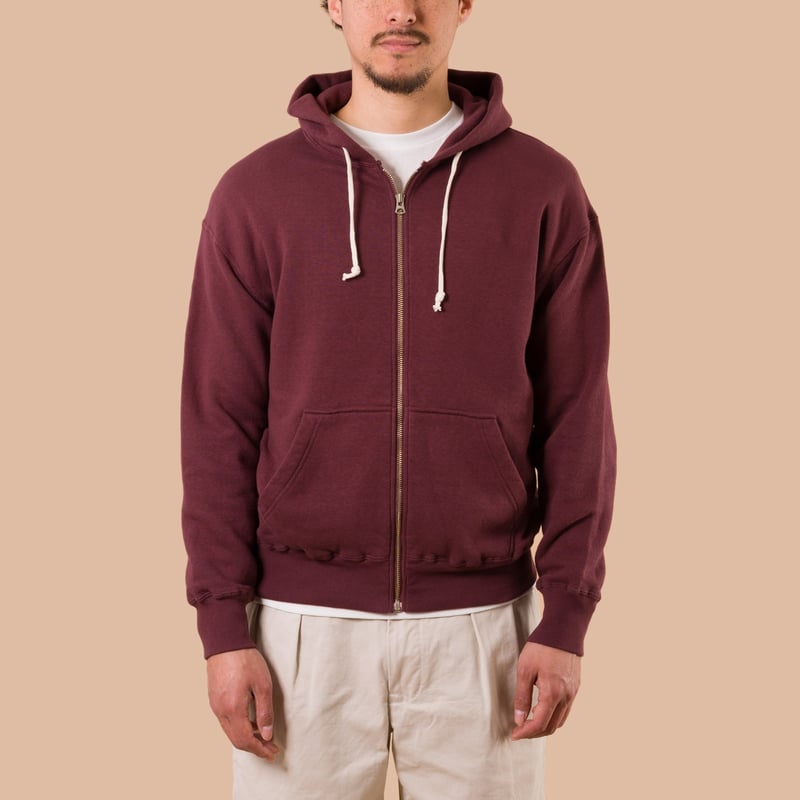 image de face flaneurs DUBBLE WORKS  Loopwheel zip-up Sweat Hoodie Bordeaux