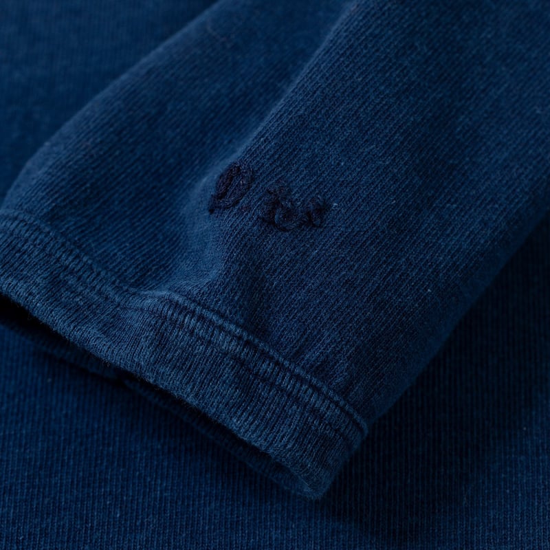 détail flaneurs DUBBLE WORKS Heavyweight Long Sleeve Tee Indigo embrodery