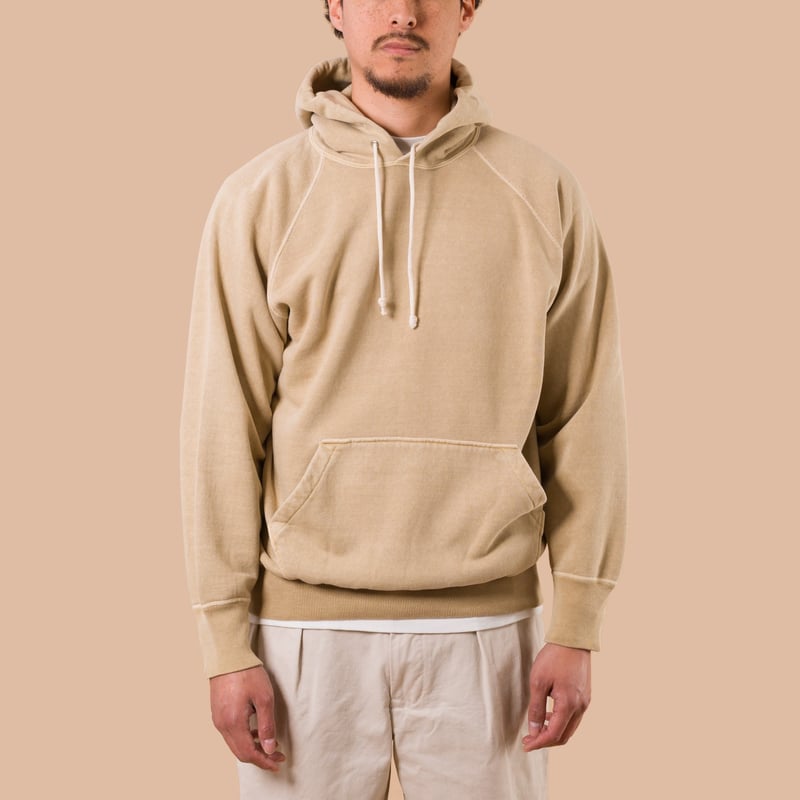 image de face flaneurs DUBBLE WORKS  Loopwheel Sweat Hoodie pigment dye dark beige