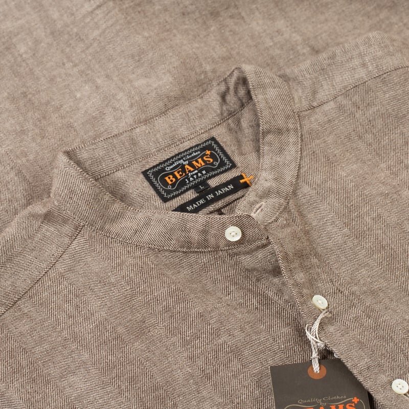 Band Collar Pullover Herringbone Natural