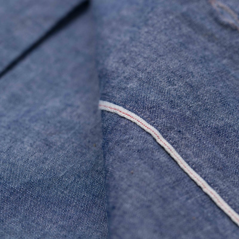 image détail intérieur flaneurs chemise chambray col cubain blue Beams Plus Japan