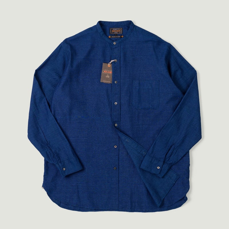 image vignette chamise BEAMS PLUS  Band Collar Shirt Indigo Chambray