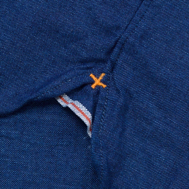 image détail hirondelle chemise BEAMS PLUS  Band Collar Shirt Indigo Chambray