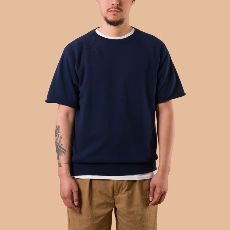 Image-Flâneurs_BEAMS PLUS / Sweat Short Sleeve Cut-Off Navy de face