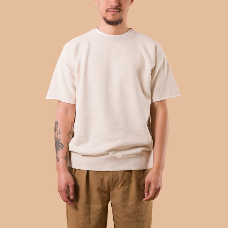 Image-Flâneurs_BEAMS PLUS / Sweat Short Sleeve Cut-Off Oatmeal de face
