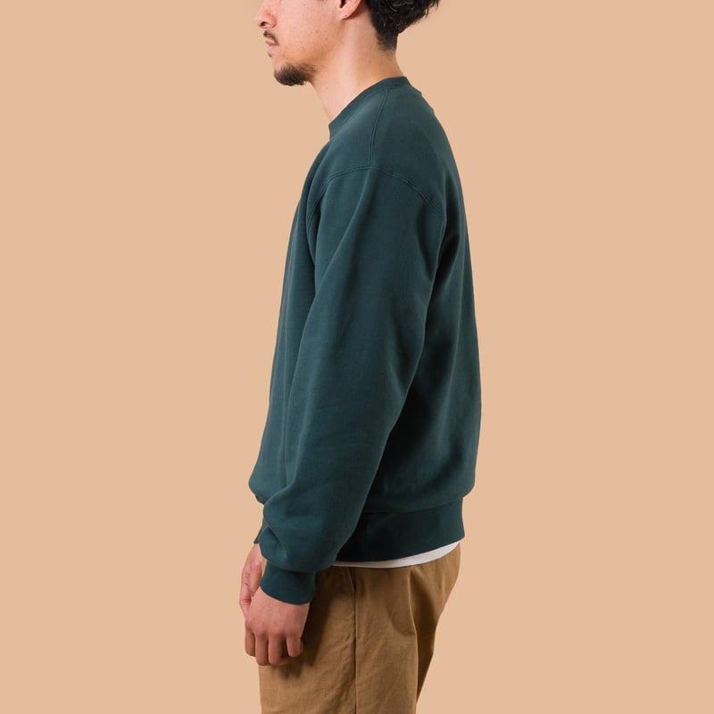 Image-Flâneurs_BEAMS PLUS / Crewneck Sweatshirt Dark Green de profil