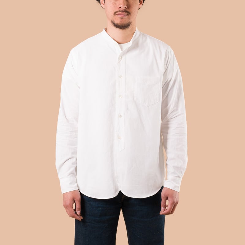 Image-Flâneurs_FOB FACTORY / F3429 Band Collar Shirt White de face