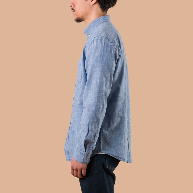 Image-Flâneurs PORTUGUESE FLANNEL / Chambray Shirt de profil