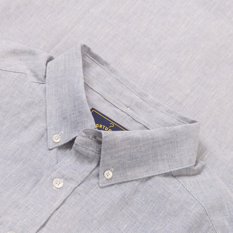 Image Flâneurs PORTUGUESE FLANNEL / Granular Shirt Blue détail col