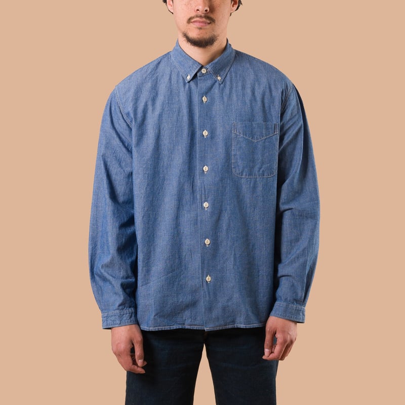 image flâneurs SEUVAS / Chambray L/S BD Shirt Blue de face