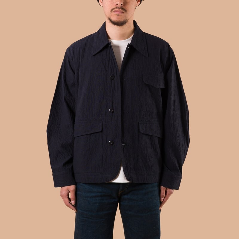 image flâneurs UNIVERSAL WORKS / Duty Jacket Ospina Cotton Dark Navy de face