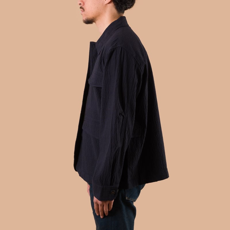 image flâneurs UNIVERSAL WORKS / Duty Jacket Ospina Cotton Dark Navy de profil