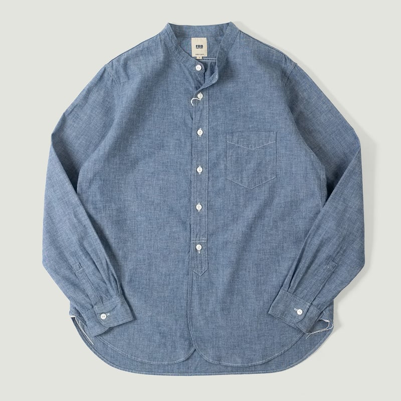 Vignettes flâneurs veste militaire FOB FACTORY F3428 Selvedge Chambray Band Collar Shirt
