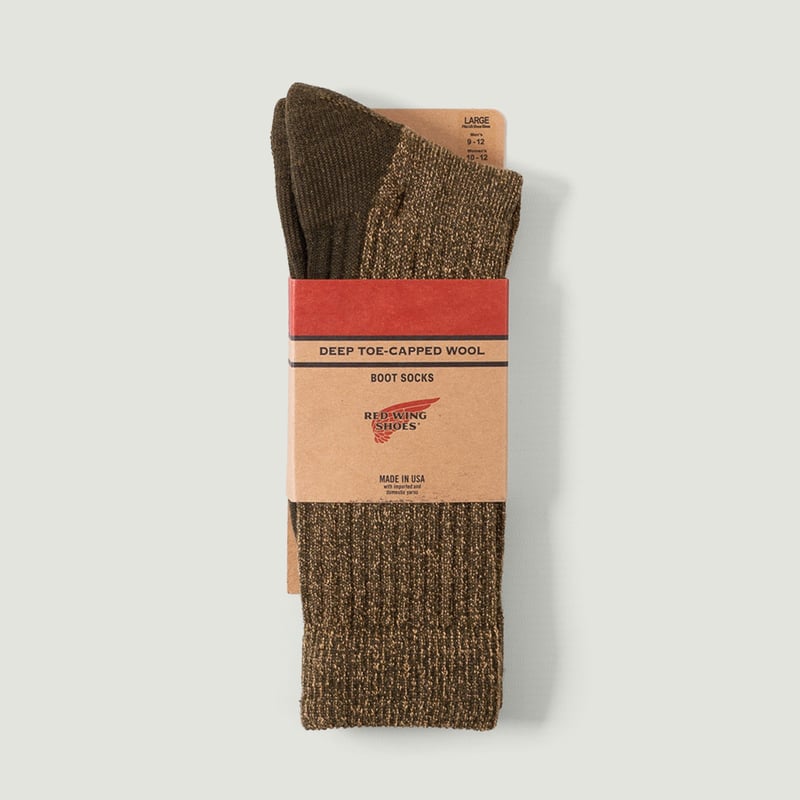 image flâneurs Deep Toe Capped Wool Socks Olive/Khaki vignette