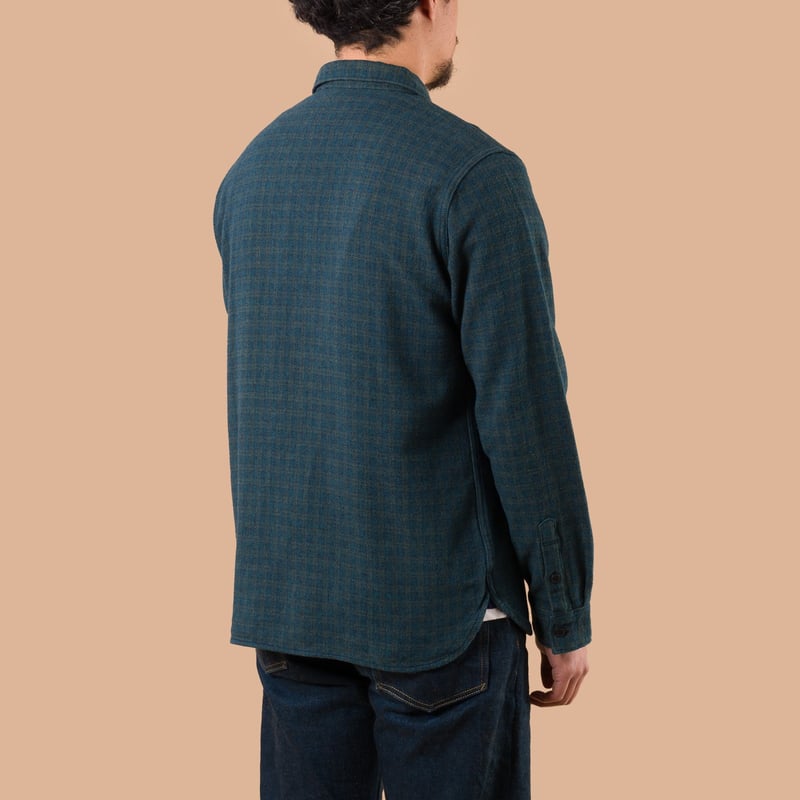 image flâneurs PURE BLUE JAPAN / Cotton Tweed Check Indigo Over Dye Shirt de dos
