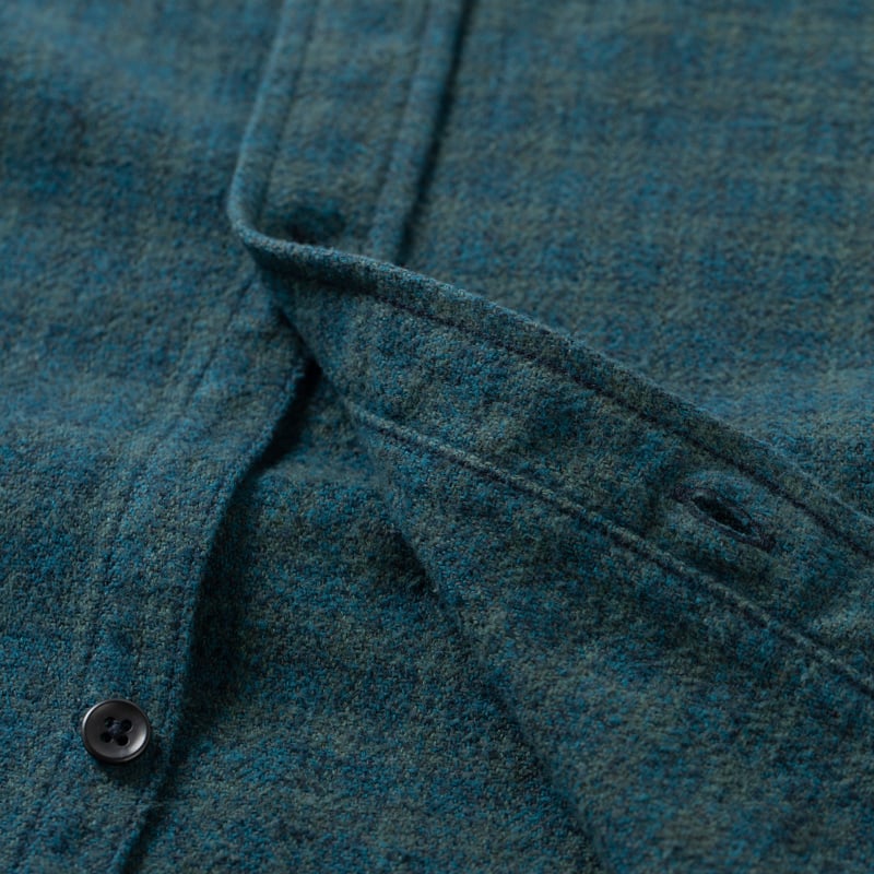 chemise PURE BLUE JAPAN  Cotton Tweed Check Indigo Over Dye Shirt boutonniere