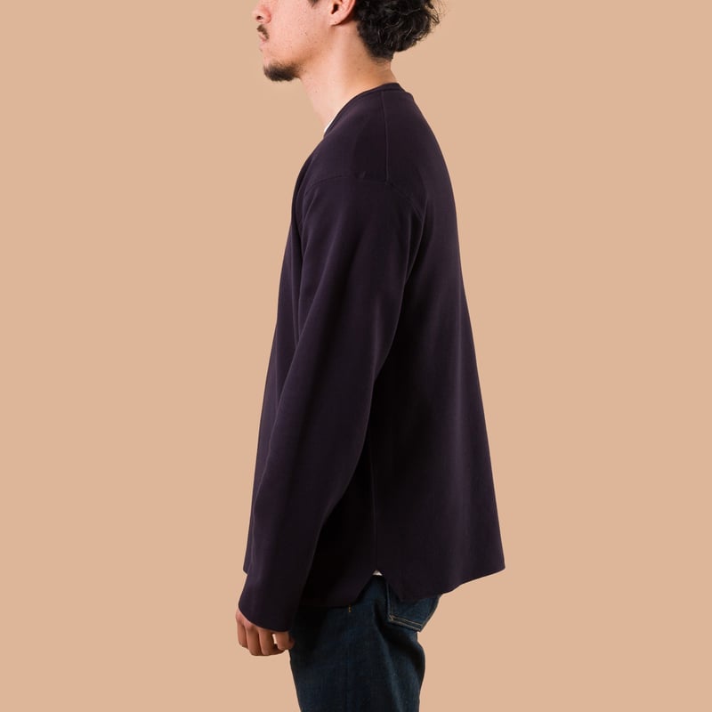 image flâneurs BATONER / 32G Smooth Knit Long Sleeve Navy de profil