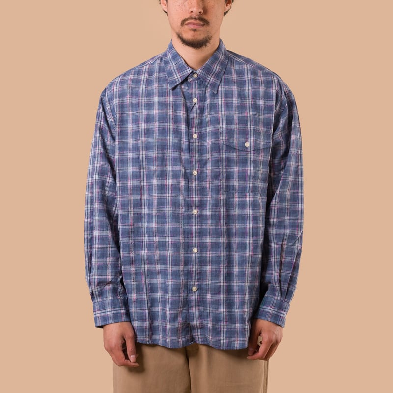 image flâneurs FRIZMWORKS / Uneven Check Shirt Blue de face