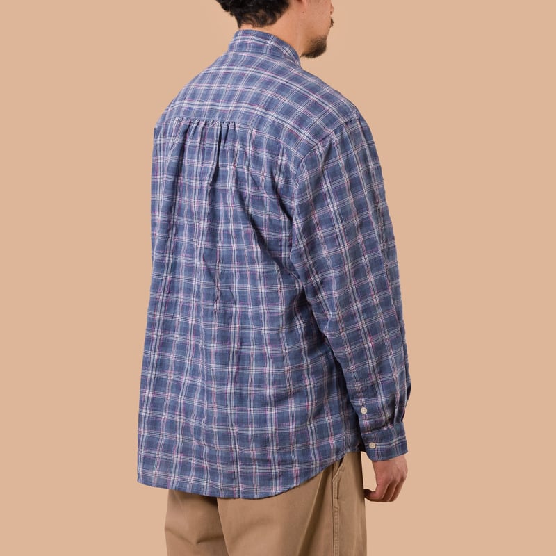 image flâneurs FRIZMWORKS / Uneven Check Shirt Blue de dos