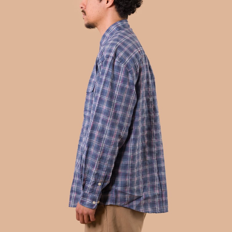 image flâneurs FRIZMWORKS / Uneven Check Shirt Blue de profil