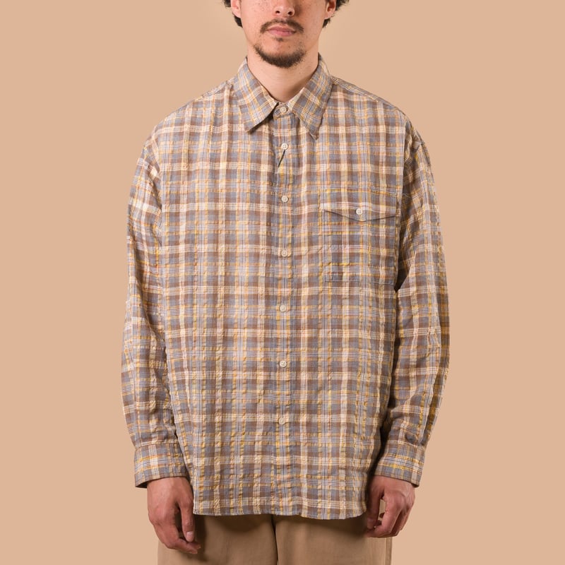 image flâneurs FRIZMWORKS / Uneven Check Shirt Yellow de face