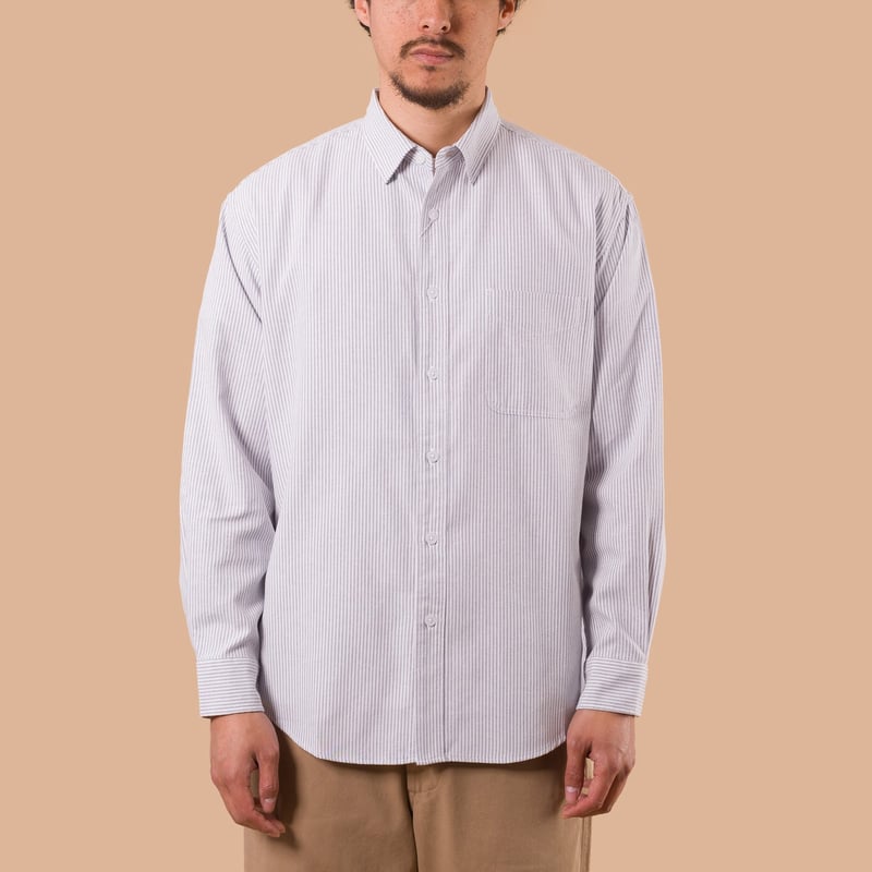 image flâneurs FRIZMWORKS / OG Stripe Oversized Shirt Grey de face
