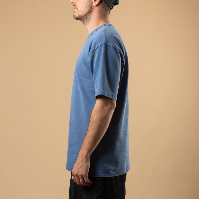 image flâneurs DUBBLE WORKS / Heavyweight Short Sleeve Tee Light Indigo de profil