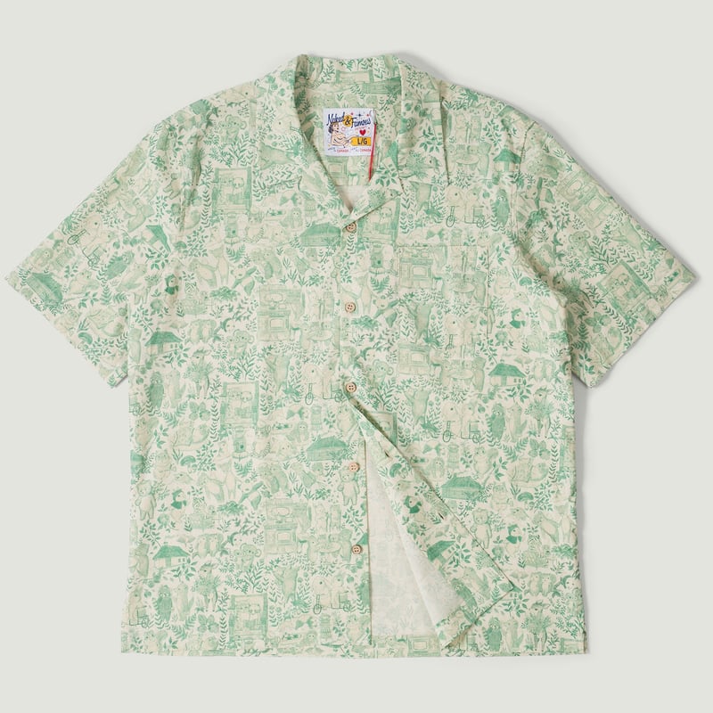 Vignettes flaneurs chemise NAKED & FAMOUS Aloha Shirt Linen animals green